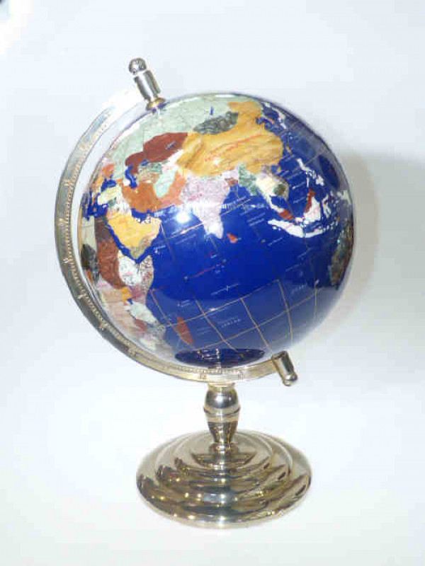 Large table top semi-previous stone terrestrial globe, 53cm high