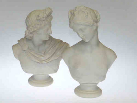 Pair of classical marble male and female busts