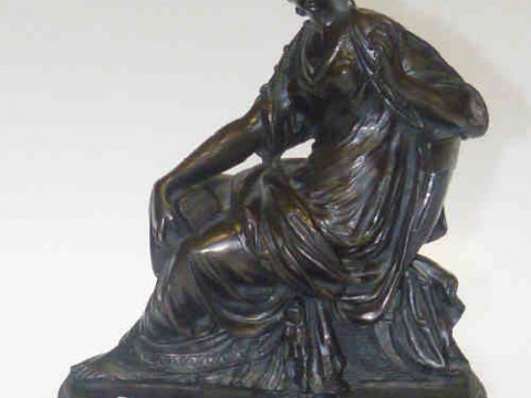 Bronze effect model of classical seated lady, 29cm high