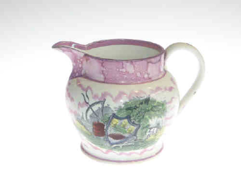 19th Century Sunderland lustre jug with farming scene and verse