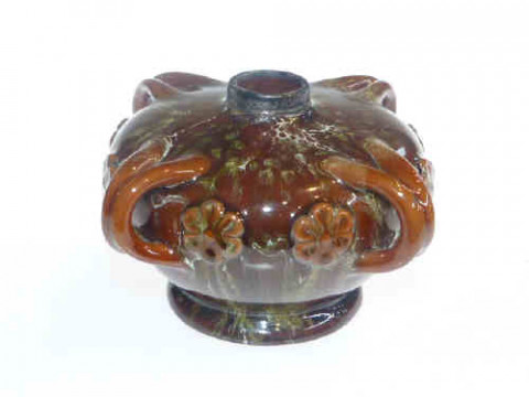 Linthorpe pottery silver mounted four handled lamp base No. 1456, 8cm...