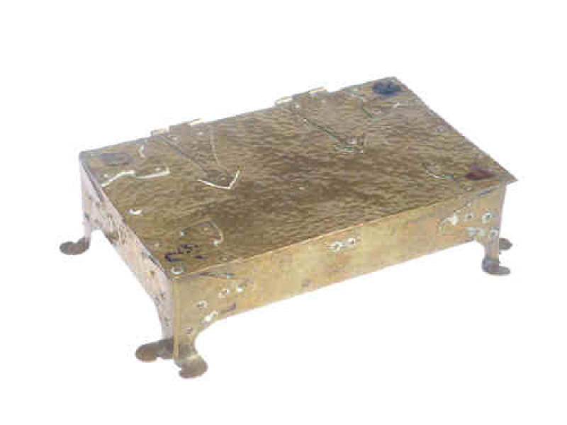 Arts & Crafts brass card box with suit emblems to each corner