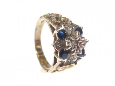 9ct gold ring set with sapphires and diamonds, size O