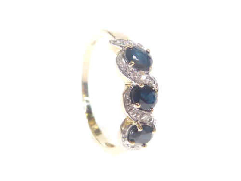 Sapphire and diamond ring, stamped 375, size M 1/2