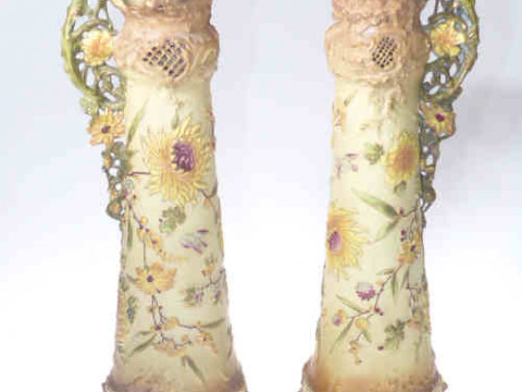 Pair of Ernst Wahliss Art Nouveau ewers, c.1894-1918