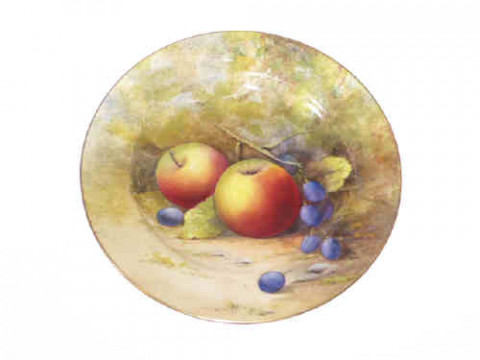 Royal Worcester fruit painted plate, unsigned, retailed by Northern Goldsmiths,...