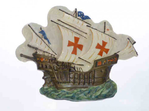 Vogue pottery hand painted plaque modelled as a galleon
