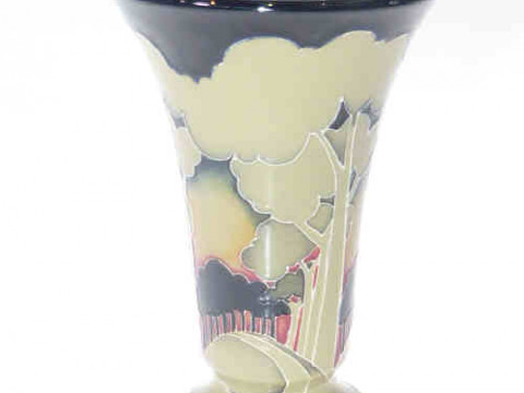 Moorcroft vase in the Eventide Winter Trail pattern by Vicky Lovatt