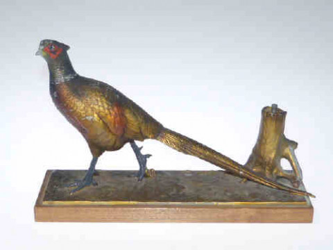 Painted spelter table lighter in the form of a pheasant