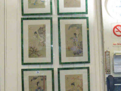 Set of six Chinese watercolours on silk