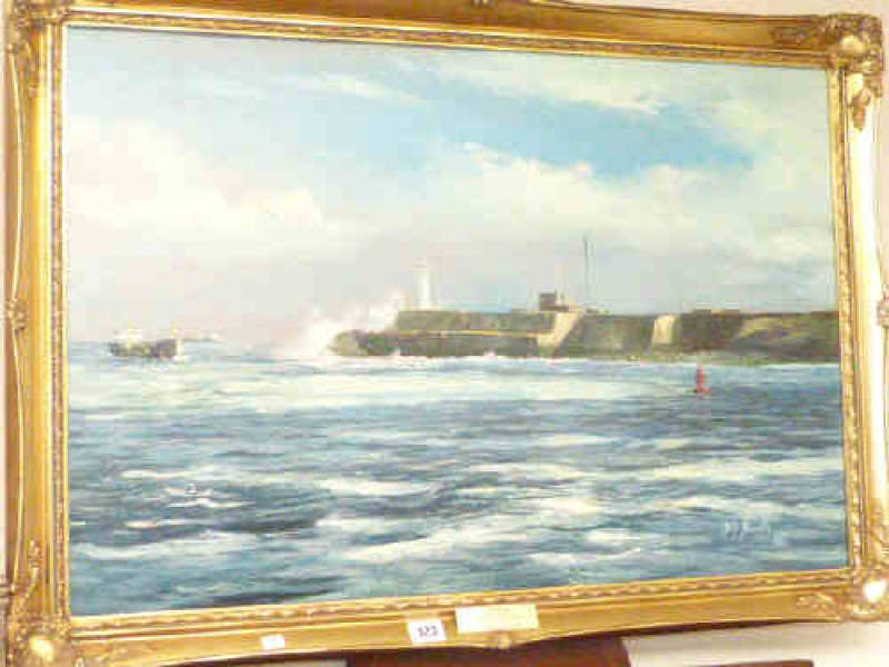Philip J. Boville, Harbour, acrylic on canvas, signed lower right, framed
