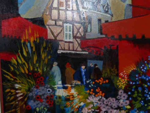 Large limited edition print, Figures through the flowers, signed and numbered...