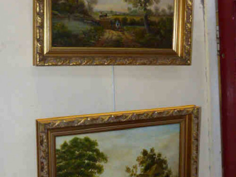 W. Williams, Fisherman by a bridge and Shepherd and his flock, two oils,...