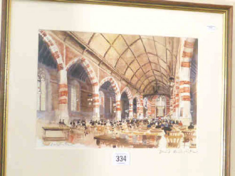 David Birtwhistle, Cathedral interior, print, signed in pencil to the...