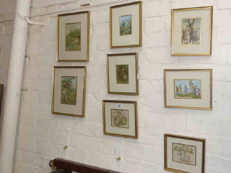 Group of nine small prints of children