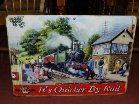 It's Quicker by Rail, an enamel sign
