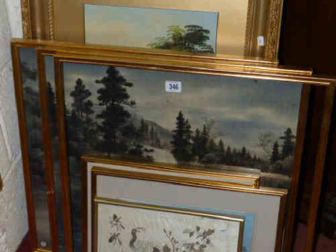 Pair of Chinese watercolours, one with Sotheby's label; three Chinese...
