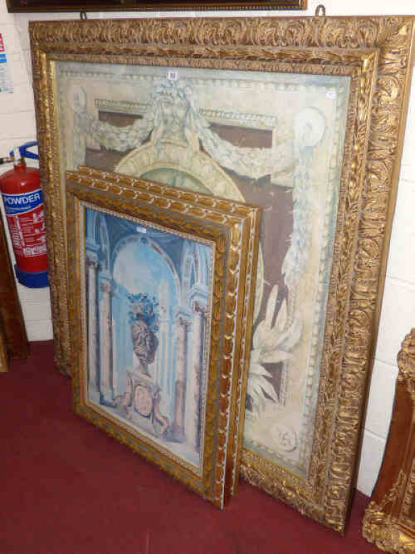 Three furnishing prints in gilt frames