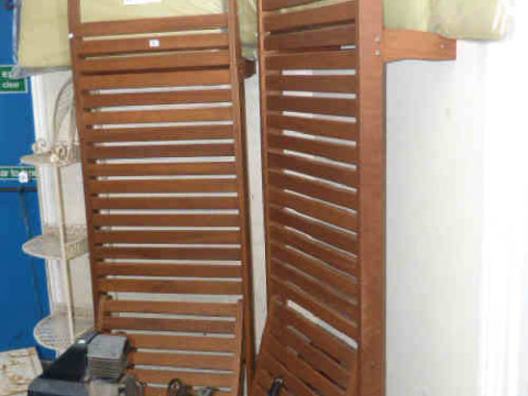 Pair Homebase adjustable sun loungers and cushions