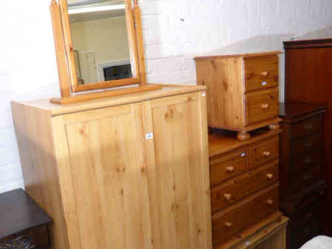 Alstons pine finish wardrobe, dressing table and pedestal, pine chest,...