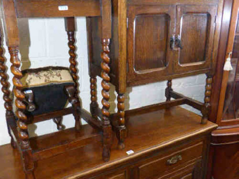 Victorian walnut two door sideboard, oak gramophone cabinet, barley twist...