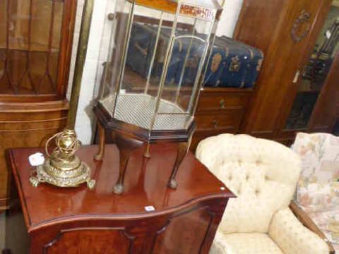 Mahogany serpentine front two door television cabinet, octagonal terrarium...