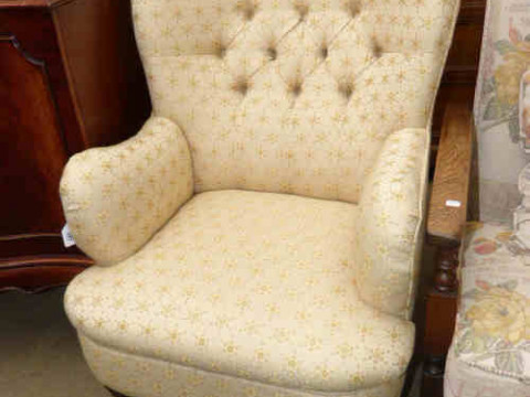 Button back occasional armchair on cabriole legs