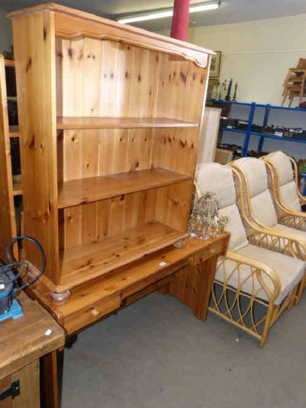 Pine computer work station and three tier open bookcase (2)