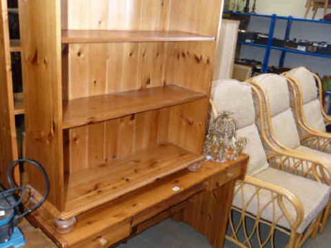 Pine computer work station and three tier open bookcase (2)
