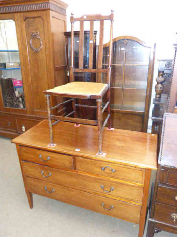 Edwardian inlaid mahogany four drawer chest and Edwardian bedroom chair (2)