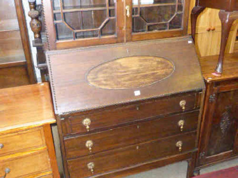 1920's mahogany glazed door bureau-bookcase