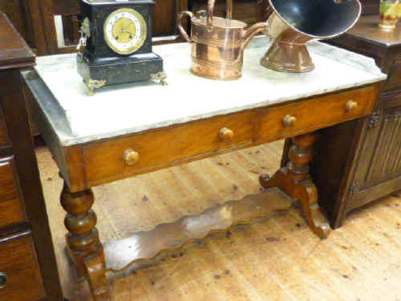 Victorian walnut two drawer table washstand with stained pine gallery top