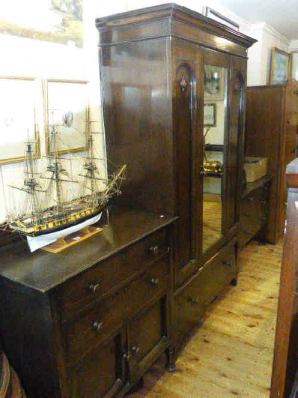 1930's oak mirror door bedroom suite