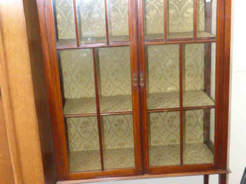 Edwardian inlaid mahogany double door display cabinet raised on square...