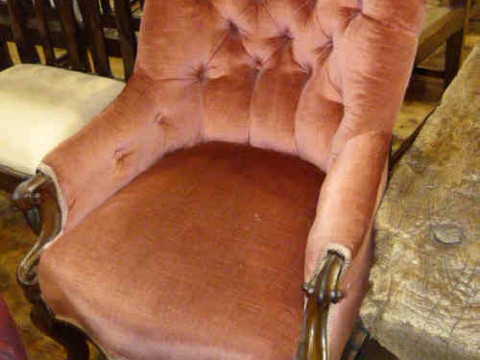 Victorian carved walnut ladies chair with serpentine front seat in rose...