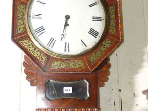 19th Century brass inlaid rosewood cased wall clock with single fusee...