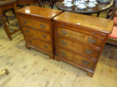 Pair good quality burr walnut Georgian style three drawer pedestal chests