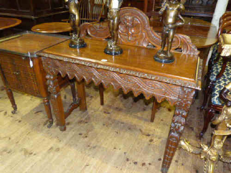 Victorian rectangular carved oak hall table