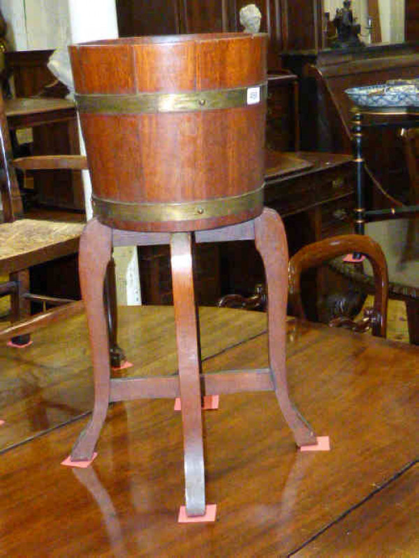 Brass bound tub planter on stand