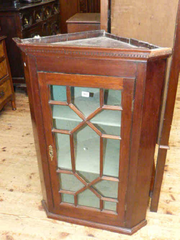 Victorian mahogany glazed panel door corner wall cabinet