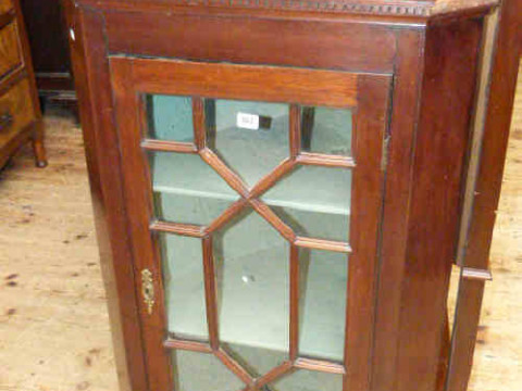 Victorian mahogany glazed panel door corner wall cabinet