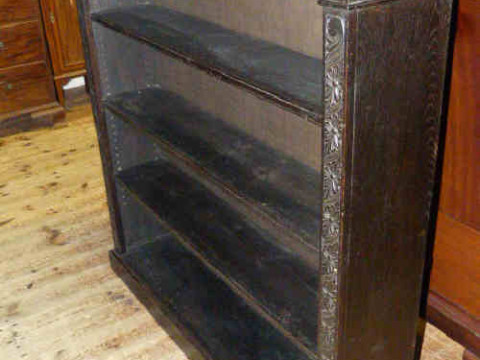 Victorian carved dark oak four tier open bookcase