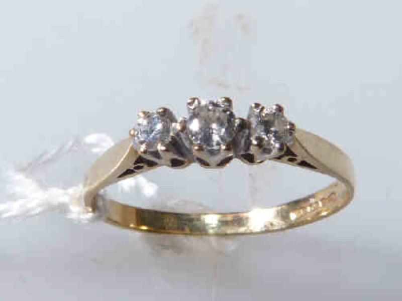 Three stone diamond ring and 9ct gold ring, size N