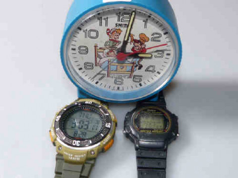 Casio digital watch, Timberland digital watch and a Smiths quartz clock...