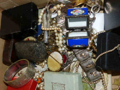 Box of costume jewellery, etc