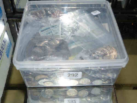 Box of coins and bank notes