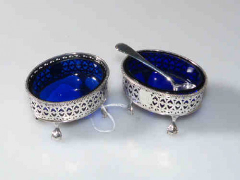 Pair of Georgian silver oval salts, Hester Bateman, date letter indistinct,...
