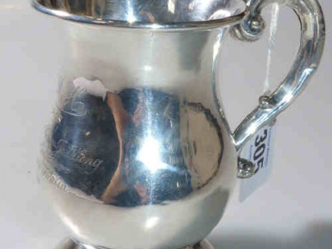 William IV Irish silver tankard, Dublin 1836, maker RG, engraved, 5 troy...