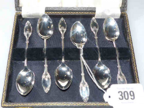 Set of six silver teaspoons, Birmingham 1948, boxed