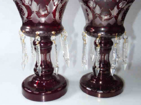 Pair of red stained glass lustres